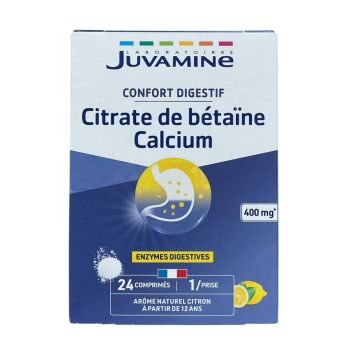 Confort digestif Citrate de b&eacute;ta&iuml;ne Calcium ar&ocirc;me citron Juvamine - boite de 24 comprim&eacute;s effervescents