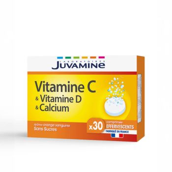 Vitamine C & Vitamine D & Calcium Juvamine - bo&icirc;te de 30 comprim&eacute;s effervescents