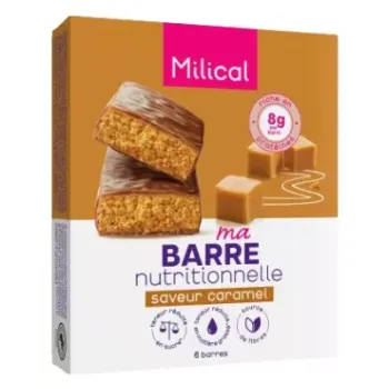 Barre hyperprot&eacute;in&eacute;e saveur caramel Milical - boite de 6 barres