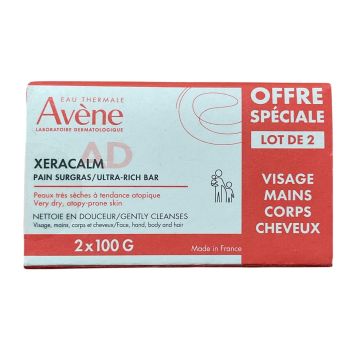 XeraCalm A.D Pain nettoyant surgras Av&egrave;ne - lot de 2 pains de 100g