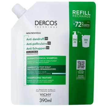 Dercos anti-pelliculaire shampooing traitant cheveux gras Vichy - &eacute;co-recharge de 390ml
