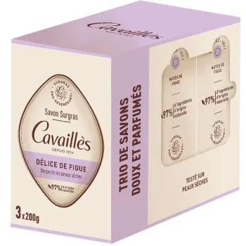 Savon surgras d&eacute;lice de figue Rog&eacute; Cavaill&egrave;s - lot de 3 pain de 200g 