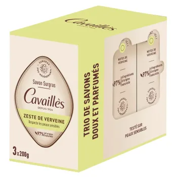 Savon surgras zeste de verveine Rog&eacute; Cavaill&egrave;s - lot de 3 pains de 200g