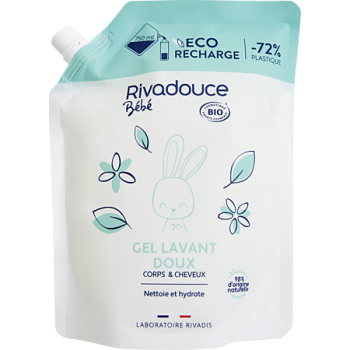 Gel lavant doux bio &eacute;co-recharge Rivadouce b&eacute;b&eacute; - recharge de 750ml
