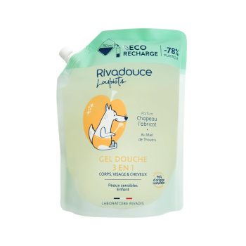 Gel douche 3 en 1 Chapeau l'Abricot Rivadouce Loupiots - &eacute;co-recharge de 750ml 