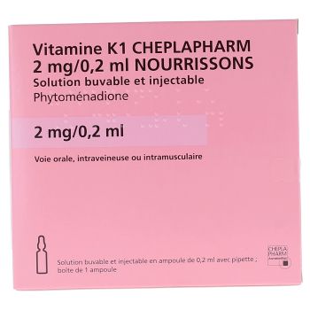 Vitamine K1 Roche 2mg/0,2ml nourrissons bo&icirc;te d'une ampoule