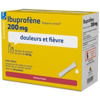 Ibuprof&egrave;ne Biogaran Conseil 200 mg suspension buvable - bo&icirc;te de 20 sachets