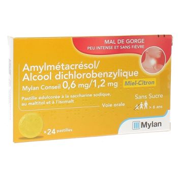 Amylmetacresol / Alcool Dichlorobenzylique miel citron Mylan Conseil  - bo&icirc;te de 24 pastilles