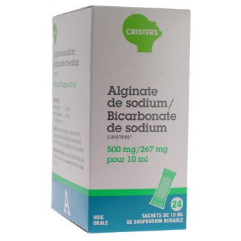 Alginate de sodium/Bicarbonate de sodium 500mg/267mg pour 10ml - bo&icirc;te de 24 sachets de suspension buvable