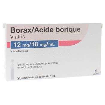 Borax/Acide Borique 12mg/18mg/ml Viatris - bo&icirc;te de 20 r&eacute;cipients unidoses de 5ml