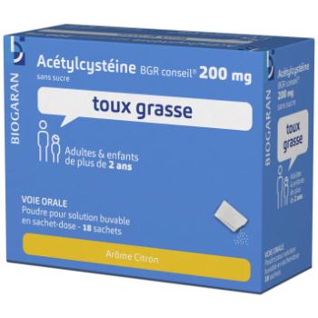 Ac&eacute;tylcyst&eacute;ine Biogaran 200mg ar&ocirc;me citron poudre pour solution buvable - bo&icirc;te de 18 sachets-dose