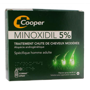 Minoxidil 5% chute de cheveux homme Cooper - boite de 3 sprays de 60ml