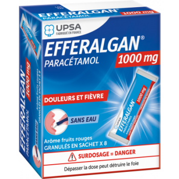 Efferalgan 1000mg ar&ocirc;me fruits rouges granul&eacute;s en sachet - boite de 8 sachets