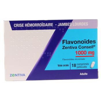 Flavono&iuml;des 1000 mg Zentiva  - bo&icirc;te de 18 comprim&eacute;s pellicul&eacute;s