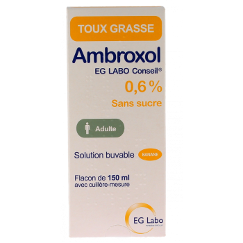 Ambroxol 0,6% sirop toux grasse sans sucre EG Labo - flacon de 150ml