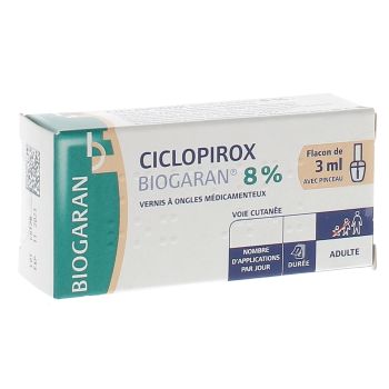 Ciclopirox 8% vernis &agrave; ongles Biogaran - flacon de 3ml avec pinceau