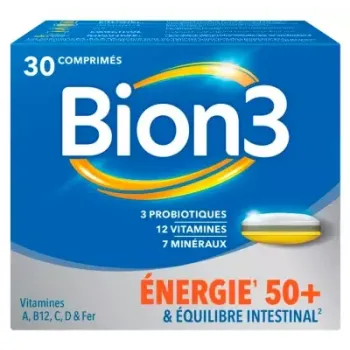 Bion 3 Energie 50+ et &eacute;quilibre intestinal - bo&icirc;te de 30 comprim&eacute;s