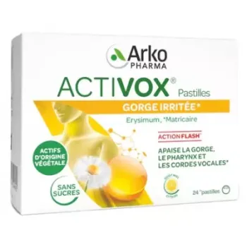 Activox gorge irrit&eacute;e ar&ocirc;me miel citron Arkopharma - boite de 24 pastilles