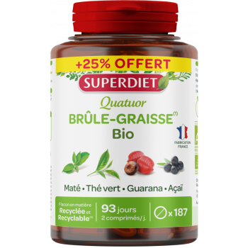 Quatuor Br&ucirc;le-graisses bio Super Diet - pot de 187 comprim&eacute;s + 25% offert