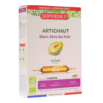 Artichaut Bio bien-&ecirc;tre du foie Super Diet - boite de 20 ampoules de 10ml