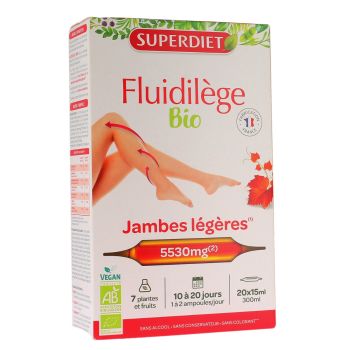 Fluidil&egrave;ge bio jambes l&eacute;g&egrave;res Super Diet - boite de 20 ampoules