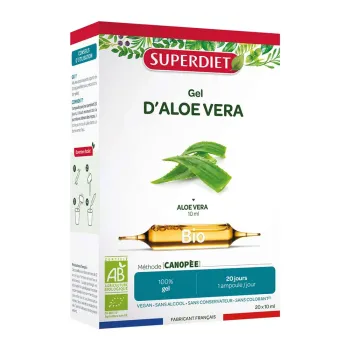 Gel d'Alo&eacute; vera bio Super Diet - boite de 20 ampoules de 10ml