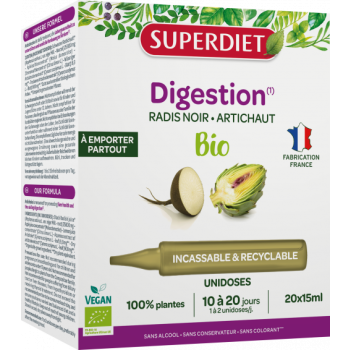 Digestion radis noir artichaut bio Superdiet - bo&icirc;te de 20 unidoses de 15ml