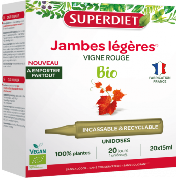 Jambes l&eacute;g&egrave;res vigne rouge Superdiet - bo&icirc;te de 20 unidoses de 15ml