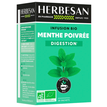 Infusion confort digestif menthe poivr&eacute;e bio Herbesan - bo&icirc;te de 20 sachets