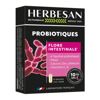 Probiotiques flore intestinale Herbesan - boite de 15 g&eacute;lules