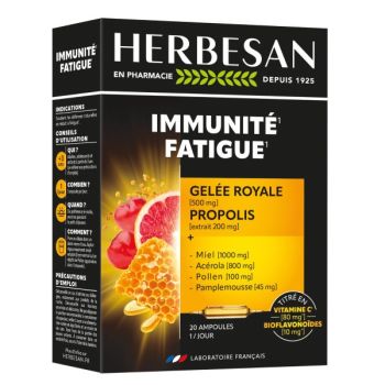 Immunit&eacute; Fatigue Herbesan - boite de 20 ampoules