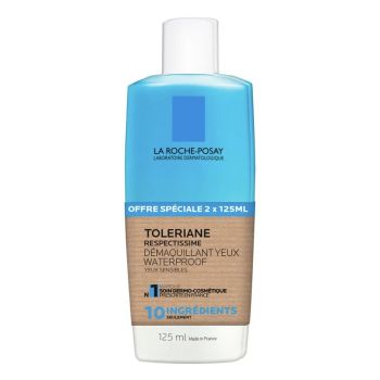 Tol&eacute;riane respectissime d&eacute;maquillant yeux waterproof La Roche-Posay - lot de 2 flacons de 125ml
