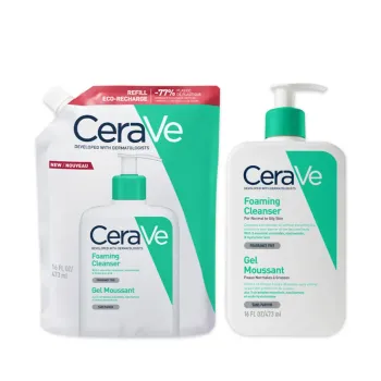 Gel moussant visage CeraVe - un flacon-pompe de 473ml et une &eacute;co-recharge de 473ml offre sp&eacute;ciale