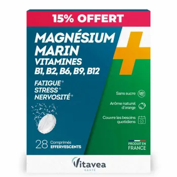 Magn&eacute;sium marin + vitamines B1 B2 B6 B9 B12 Vitavea - boite de 28 comprim&eacute;s effervescents offre sp&eacute;ciale