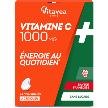 Vitamine C 1000mg saveur framboise sans sucres Vitavea - bo&icirc;te de 24 comprim&eacute;s &agrave; croquer