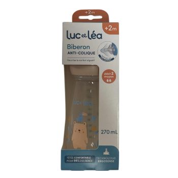 Biberon anti-colique Ergosense Savane 2 mois+ d&eacute;bit 2 Luc et L&eacute;a - un biberon de 270 ml