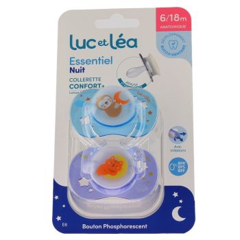 Essentiel nuit confort sucettes anatomiques 6/18mois Luc et L&eacute;a - lot de 2 sucettes