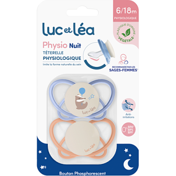 Physio t&eacute;terelle physiologique 6/18 mois Luc et L&eacute;a - lot de 2 sucettes