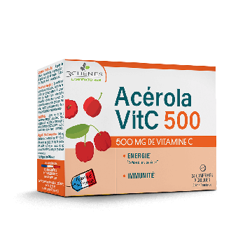 Ac&eacute;rola VitC 500 mg Les 3 Ch&ecirc;nes - bo&icirc;te de 24 comprim&eacute;s &agrave; croquer