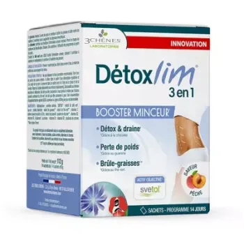 D&eacute;toxlim 3 en 1 booster minceur saveur p&ecirc;che 3 Ch&ecirc;nes - 14 sachets de 8g