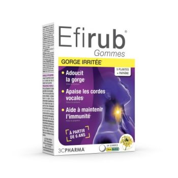 Efirub gommes gorge irrit&eacute;e citron menthol 3C Pharma - bo&icirc;te de 24 gommes