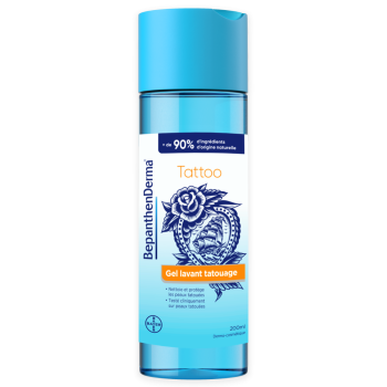 BepanthenDerma&reg; Tattoo Gel Lavant, apaise et prot&egrave;ge les peaux tatou&eacute;es - flacon de 200ml