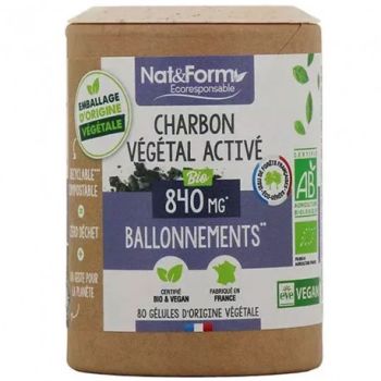 Charbon v&eacute;g&eacute;tal activ&eacute; bio ballonnements Nat&Form - boite de 80 g&eacute;lules