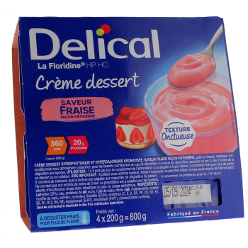 Delical Cr&egrave;me dessert HP/HC La Floridine saveur fraise fa&ccedil;on p&acirc;tissi&egrave;re - 4 pots de 200g