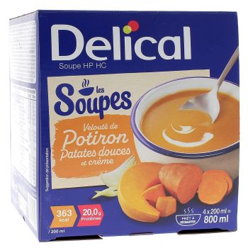Delical Soupe HP/HC Velout&eacute; de potiron patates douces et cr&egrave;me - 4 bols de 200ml