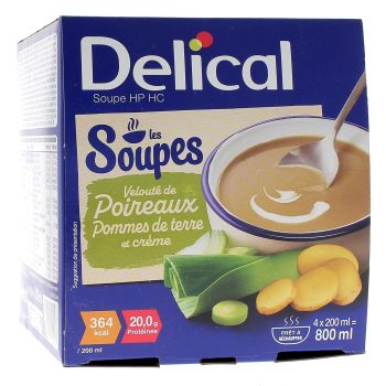 Delical Soupe HP/HC Velout&eacute; de poireaux, pommes de terre et cr&egrave;me - 4 bols de 200ml