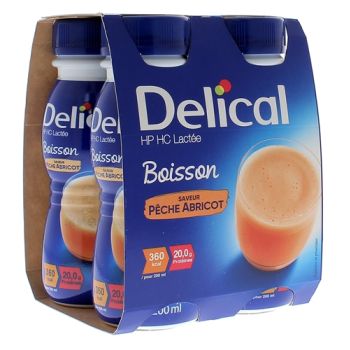 Delical Boisson HP/HC lact&eacute;e saveur p&ecirc;che abricot - 4 bouteilles de 200 ml