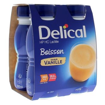 Delical Boisson HP/HC lact&eacute;e saveur vanille - 4 bouteilles de 200 ml