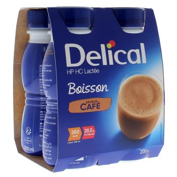 Delical Boisson HP/HC lact&eacute;e saveur caf&eacute; - 4 bouteilles de 200 ml