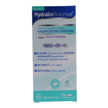Traitement vaginose bact&eacute;rie triple action Hydralin balance - boite de 7 ovules